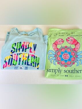 Simply Southern Tank Top Bundle 2 Pack Beach Crab Summer Logos Bright Size XL